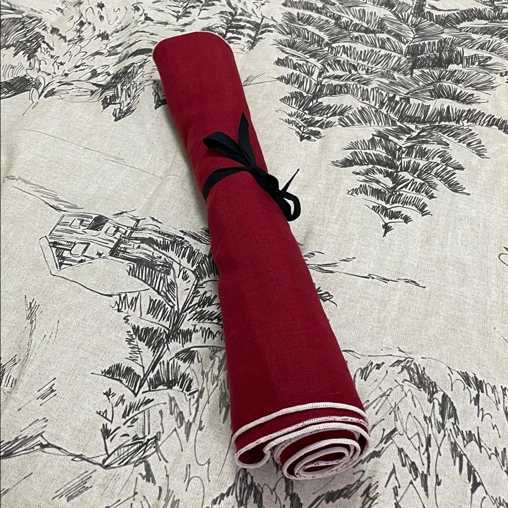 WEST ELM Red Linen Runner 14x90 in NEW without tags